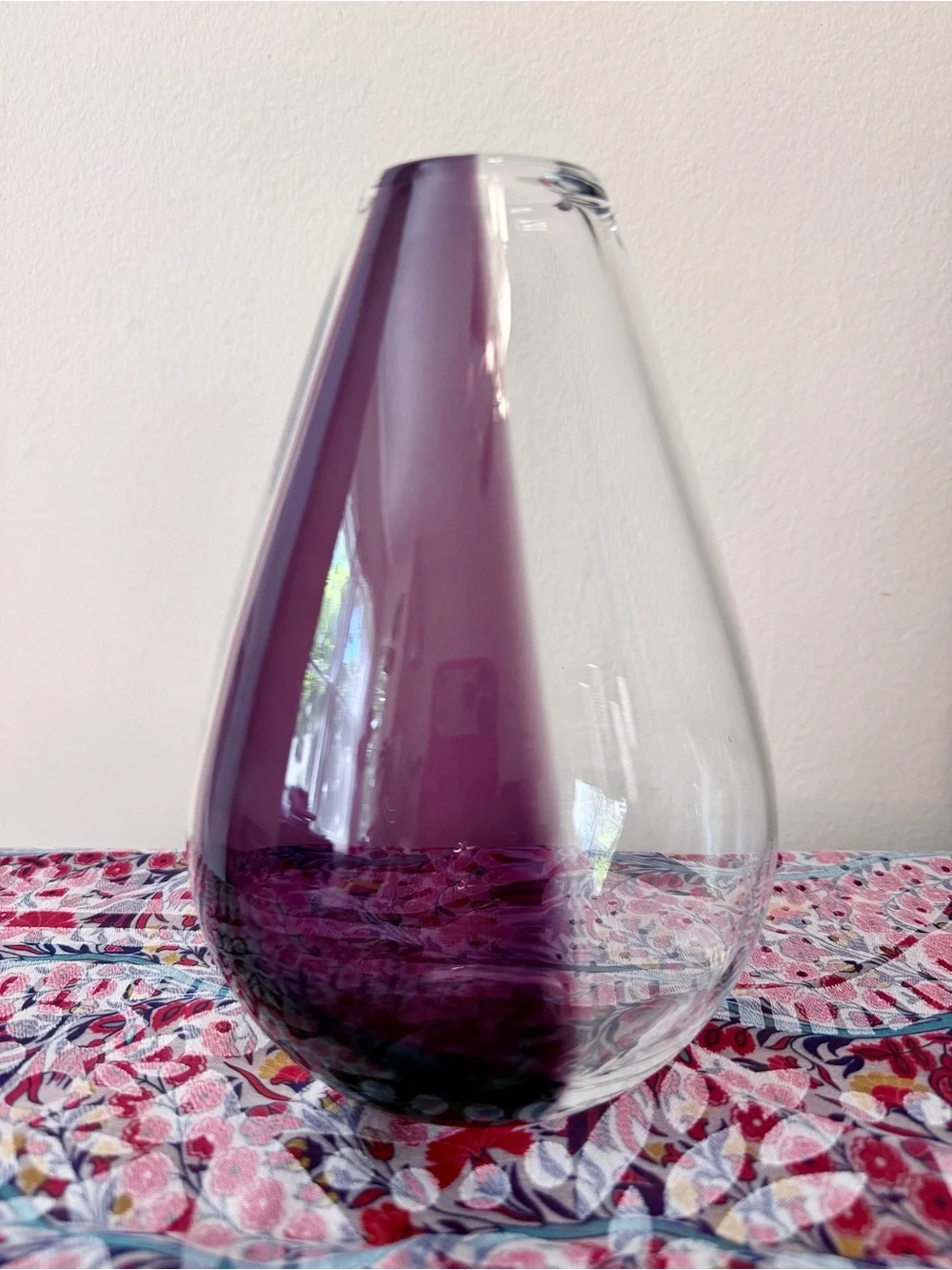Amethyst Purple Art Glass Vase Clear Teardrop Double Wall